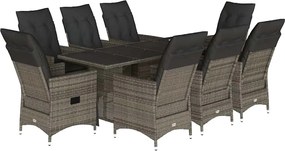 vidaXL Σετ Τραπεζαρίας Κήπου 9 τεμ. Γκρι Συνθ. Ρατάν με Μαξιλάρια