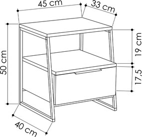 Κομοδίνο Pal Megapap χρώμα ανθρακί 45x40x50εκ.