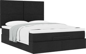 vidaXL Οθωμανικό κρεβάτι με στρώμα Μαύρο 140x200cm Ύφασμα
