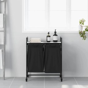 vidaXL Καλάθι Απλύτων με 2 Θέσεις και Ρόδες, Γκρι Sonoma