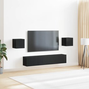 vidaXL σετ βάσης τηλεόρασης 6 τεμαχίων μαύρης δρυός επεξεργασμένου ξύλου