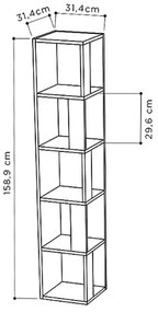 Βιβλιοθήκη γωνιακή Piano Megapap χρώμα γκρι ρετρό 31,4x31,4x158,9εκ.
