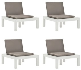 Καρέκλες Κήπου 4 τεμ. Λευκές Πλαστικές με Μαξιλάρια
