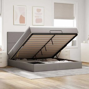vidaXL Οθωμανικό κρεβάτι με στρώμα &amp; LEDs Taupe 160x200cm ύφασμα