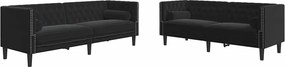 vidaXL Καναπές Chesterfield Σετ 2 Τεμ. με Στηρίγματα Αν. Γκρι Βελούδο
