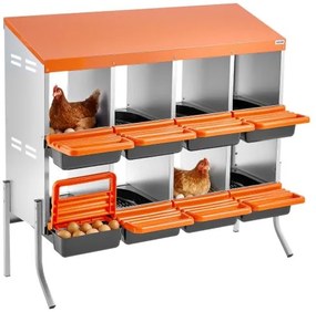 VEVOR Chicken Nesting Boxes, 8 Compartments, with Support Legs, Easy Egg Collection, Galvanized Steel and High-Strength Plastic, Roll Away Nesting Boxes for Chickens and Hens Laying Eggs, Orange