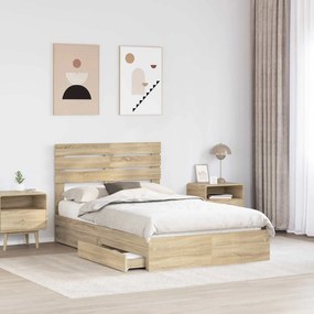 vidaXL Κρεβάτι Αποθήκης Δρύς Sonoma 135 x 190 cm Επεξεργασμένο ξύλο