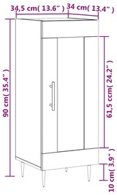 Ντουλάπι Γυαλιστερό Λευκό 34,5x34x90 εκ. Επεξεργασμένο Ξύλο - Λευκό