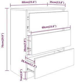 vidaXL Συρταριέρα Λευκή 60x35x76 εκ. από Επεξεργασμένο Ξύλο