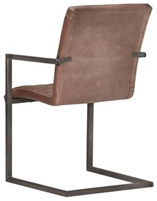 Καρέκλες Τραπεζαρίας «Πρόβολος» 4 τεμ. Καφέ από Γνήσιο Δέρμα - Καφέ