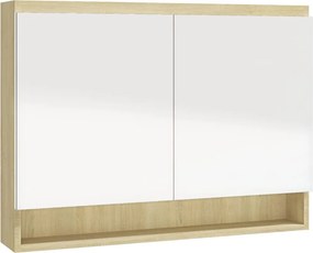 vidaXL Ντουλάπι Μπάνιου με Καθρέφτη 80x15x60 εκ. Λευκό/Δρυς από MDF