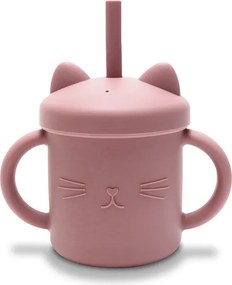 SILICONE CUP WITH HANDLES+STRAW NATURAL DEEP PINK