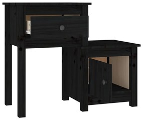 vidaXL Κομοδίνα 2 τεμ. Μαύρα 79,5x38x65,5 εκ. από Μασίφ Ξύλο Πεύκου