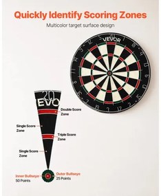 VEVOR Dartboard with 6 Darts &amp; Scoring Kit, Self-Healing Sisal Fibers Dartboard with Staple-Free Bullseye &amp; Rotating Number Ring, 451mm Professional Steel Tip Dart Board Set for Home Party Game Room