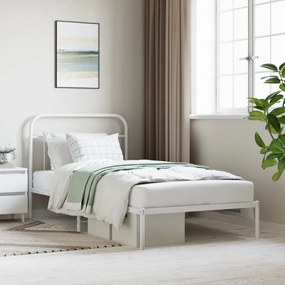 Πλαίσιο Κρεβατιού με Κεφαλάρι Λευκό 100 x 200 εκ. Μεταλλικό - Λευκό