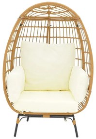 Πολυθρόνα Frox wicker rattan φυσικό-μεταλλικό φυσικό-μαύρο πόδι-μπεζ μαξιλάρι 96x76x145εκ 96x76x145 εκ.