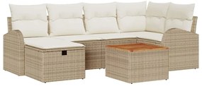 vidaXL Σετ Καναπέ Κήπου με μαξιλάρι 7 pcs Μπεζ Πολυ ράταν