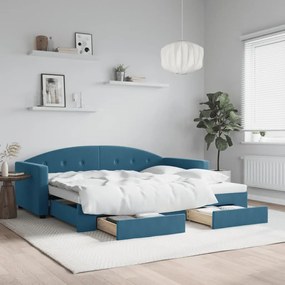 vidaXL Καναπές Κρεβάτι Συρόμενος Μπλε 90x200 εκ. Βελούδινος &amp; Συρτάρια