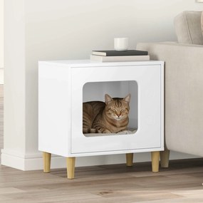 vidaXL Σπίτι Γάτας Λαμπερό Λευκό 51 x 30 x 52 εκ. Επεξεργασμένο Ξύλο