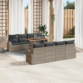 vidaXL Σετ Καναπέ Κήπου 9 Τμχ με Μαξιλάρια Γκρί Συνθετικό Ράτα
