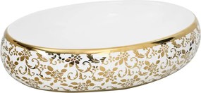 vidaXL Νιπτήρας Οβάλ Λευκός και Χρυσός 59 x 40 x 15 εκ. Κεραμικός