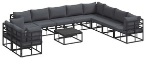 vidaXL Σετ Καναπέ Κήπου με μαξιλάρι 11 pcs Μαύρο Αλουμίνιο