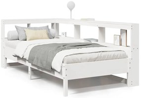 vidaXL Κρεβάτι Βιβλιοθήκη Χωρίς Στρώμα Λευκό 75x190 εκ Μασίφ Πεύκο