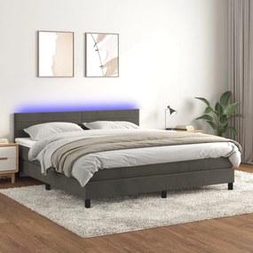 vidaXL Κρεβάτι Boxspring με Στρώμα &amp; LED Σκ. Γκρι 180x200εκ. Βελούδινο