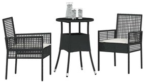 vidaXL Σέτ φαγητού για κήπο 3 pcs Μαύρο Πολυ ράταν