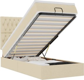 vidaXL Οθωμανικό κρεβάτι με στρώμα &amp; LEDs Cream 90x190cm ύφασμα