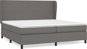 vidaXL Κρεβάτι Boxspring με Στρώμα Γκρι 200x200 εκ. Συνθετικό Δέρμα