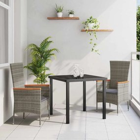 vidaXL Σέτ φαγητού για κήπο με μαξιλάρι 3 pcs Γκρι Πολυ ράταν