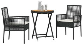 vidaXL Σετ Κήπου Bistro 3 Τεμαχίων  με Μαξιλάρια σε Μαύρο Πολυ Ρατάν