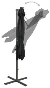 vidaXL Ομπρέλα Κρεμαστή με Ιστό και LED Μαύρη 250 εκ.