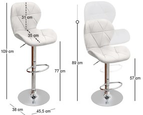 Σκαμπό μπαρ Dolores Megapap με ρυθμιζόμενο ύψος PU λευκό - βάση χρωμίου 45,5x38x89/109εκ.