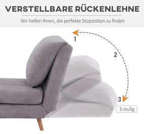 HOMCOM Πολυθρόνα-Κρεβάτι 2-σε-1, Καναπές-Κρεβάτι, έως 200 kg, Ρυθμιζόμενο προσκέφαλο, Υφή κοτλέ 82 cm x 89 cm x 83 cm Γκρι