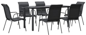 vidaXL Σετ Τραπεζαρίας Κήπου 7 Τεμαχίων Μαύρο από Ατσάλι & Textilene