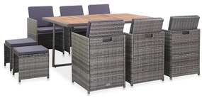 vidaXL Σετ Τραπεζαρίας Εξ. Χώρου 11 τεμ. Ανθρακί Συνθ. Ρατάν/Ακακία