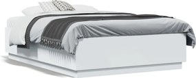 vidaXL Πλαίσιο Κρεβατιού με LED Λευκό 135x190 εκ Επεξεργ. Ξύλο