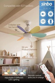 Ανεμιστήρας Οροφής Sinbo SF-7708-M Πολύχρωμο 13.5W Διαμέτρου 52cm