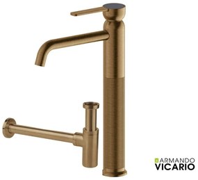 Armando Vicario LUMIERE Μπαταρία Νιπτήρος υψηλή με βαλβίδα clic-clac &amp; Σιφών με αποσπώμενο πώμα καθαρισμού Antique Brass