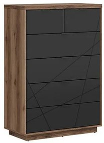 Σιφονιέρα Boston CE119, Σκούρα βελανιδιά delano, Μαύρο ματ, Με συρτάρια, Αριθμός συρταριών: 6, 131x90x43cm, 63 kg | Epipla1.gr