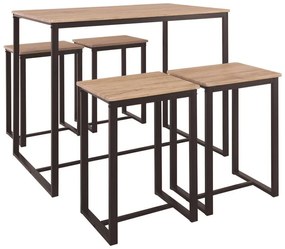 HENRY Set Bar Τραπέζι   4 Σκαμπό, Μέταλλο Βαφή Σκούρο Καφέ - Sonoma  Table:100x60x86 Stool:40x30x60 [-Φυσικό/Καφέ-] [-Μέταλλο/MDF - Καπλαμάς - Κόντρα Πλακέ - Νοβοπάν-] ΕΜ9795,1