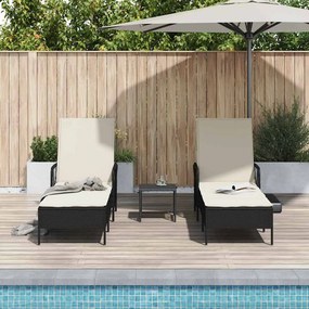 vidaXL Ξαπλώστρα 3 pcs Μαύρο και Κρεμ Λευκό 55 x 200 x 92 εκ.