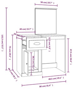 Μπουντουάρ με Καθρέφτη Καπνιστή Δρυς 90x50x132,5 εκ. Επεξ. Ξύλο - Καφέ