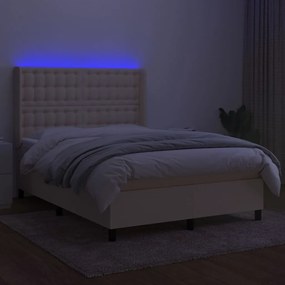 vidaXL Κρεβάτι Boxspring με Στρώμα &amp; LED Κρεμ 140x200 εκ. Υφασμάτινο
