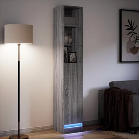 Ντουλάπι με Φώτα LED Γκρι Sonoma 36x32,5x200 εκ. Επεξ. Ξύλο - Γκρι