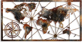 Decorative Metal Wall Accessory World Map Large - 3 Multicolor