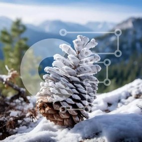 Intra Συλλεκτικό Ξύλινο Παζλ Plywood 4mm - Χιονισμένος κουκουνάρι σε ένα βουνό Σε Ξύλινο Κουτί - Διαστάσεις: 10x10 cm – 25 κομμάτια