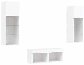 vidaXL Ντουλάπια Τηλεόρασης Τοίχου 4 Τεμ. με Φώτα LED Λευκά
